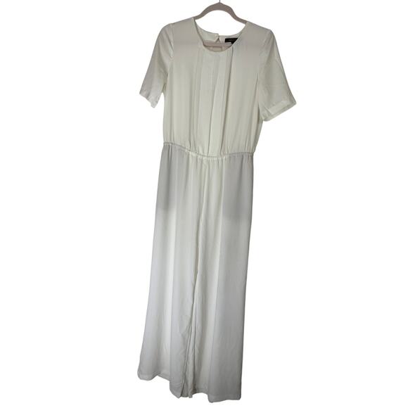 BCBGMaxazria White Short Sleeve Wide Leg  Open Back One Piece Jumpsuit Size S - Picture 2 of 9
